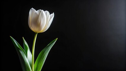 white tulip on black background for obituary notice funeral announcement necrology vertical Long Shot