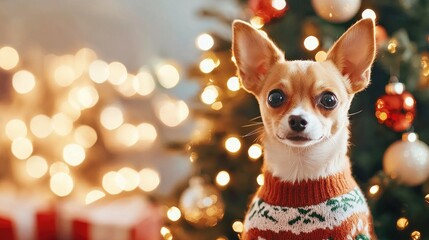 Adorable Small Dog in New Year Sweater