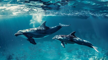Obraz premium A whale and a dolphin in a synchronized swimming performance