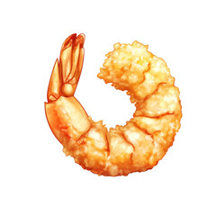 Crispy golden fried shrimp served on a white background, showcasing a delicious seafood dish ideal for culinary presentations and menus