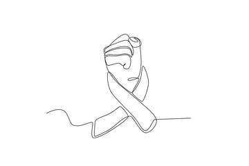 Continuous one line drawing of Woman with ribbon, national cancer day concept