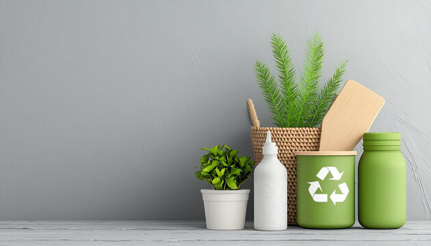 Embracing sustainability a modern approach to eco-friendly living with green products in a shopping basket