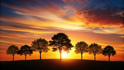 Abstract silhouette of trees at sunset, nature, sky, dusk, shadows, outline, peaceful, evening, tranquil, silhouette, forest