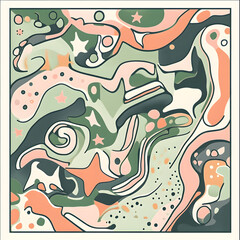 Geometric and Organic Doodle Tile and Carpet Designs with White Borders | Hand-drawn, Abstract, Floral, and Symmetrical Patterns in Soft Pastel and Earth Tones