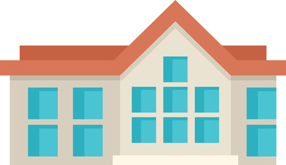 Modern private clinic building with large windows facade is depicted on white background