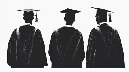 Silhouette of three graduates in caps and gowns, facing away