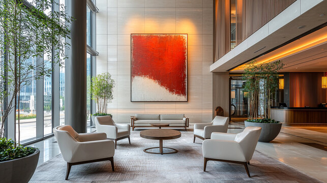 A luxurious hotel lobby with a minimalist design