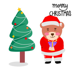 Kawaii happy variant santaclaus on christmas celebration design illustration. kawaii bear cartoon and shiba inu santa character. stock element