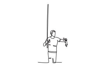 Continuous one line drawing of The man who was fishing caught a fish