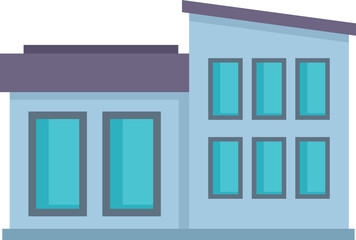 Modern office building with large windows and a sleek design is standing against a white background