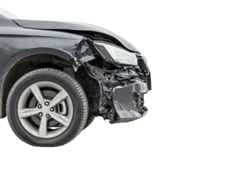 Damaged vehicle close-up examining the impact of a car accident on automotive safety and repair costs