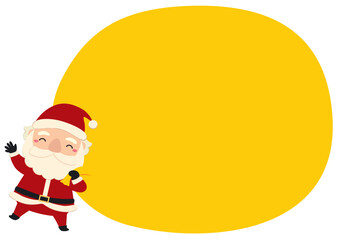 手を振るサンタクロースのクリスマス吹き出しフレーム/イエロー