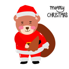 Kawaii happy variant santaclaus on christmas celebration design illustration. kawaii bear cartoon and shiba inu santa character. stock element