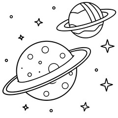 Space planet view scene coloring page vector art illustration coloring book design 
