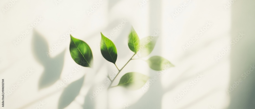 Aufkleber abstract symmetry of green leaves with blurred shadows on white background