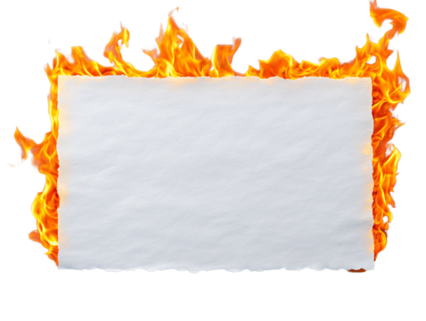 Dynamic flames engulfing a blank sheet of paper creating a striking visual contrast between fire and emptiness