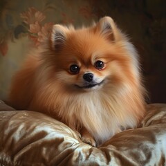 Obraz premium Elegant Pomeranian on Velvet Cushion