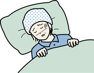 抗がん剤の治療で体調が悪い女性のイラスト