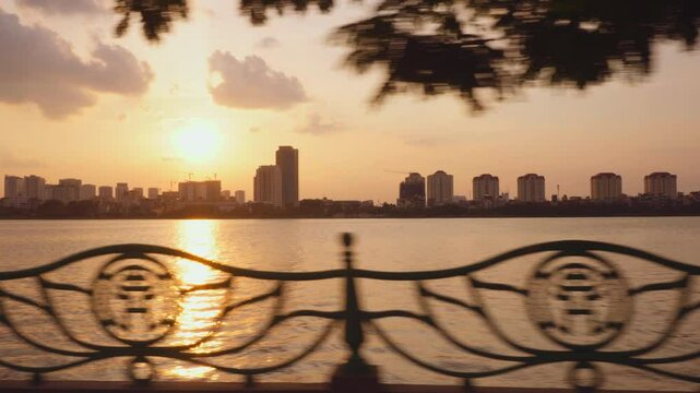 Hanoi, cityscape at sunset from West Lake