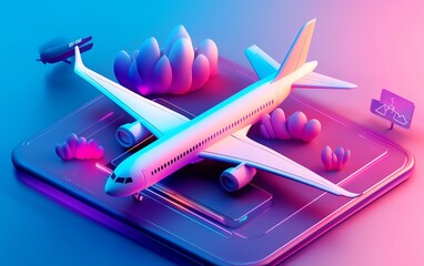 3D airplane with online ticket booking elements, creative travel features, realistic design, highresolution textures, modern style