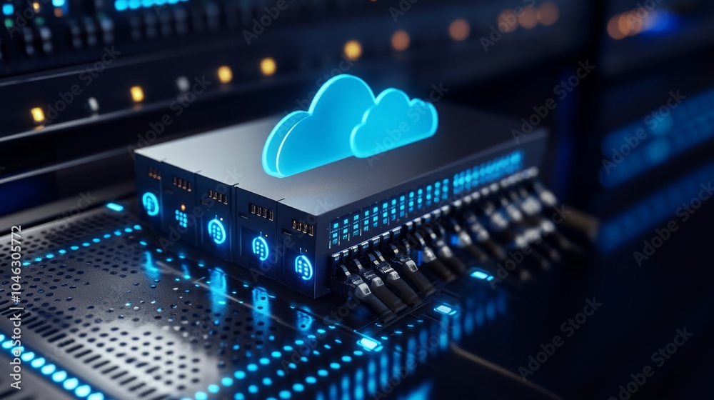 Poster Cloud-managed network switch: A network switch managed through a cloud-based platform, allowing remote monitoring, configuration, and management, representing the shift towards cloud solutions in IT.
