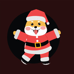 Kawaii happy variant santaclaus on christmas celebration design illustration. kawaii bear cartoon and shiba inu santa character. stock element
