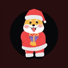 Kawaii happy variant santaclaus on christmas celebration design illustration. kawaii bear cartoon and shiba inu santa character. stock element