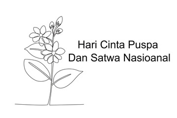 Continuous one line drawing of Jasmine flower, hari cinta pups dan satwa nasional
