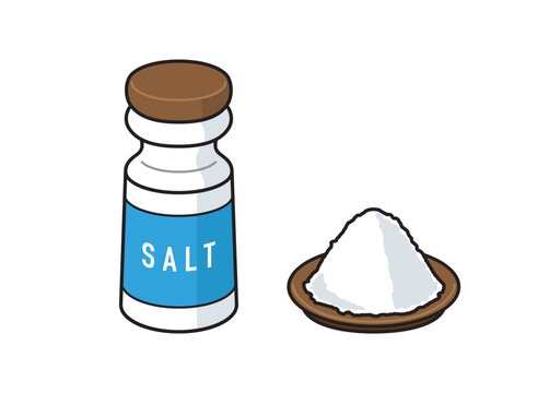 瓶入りの塩と皿に盛られた塩／Salt in a jar and on a plate
