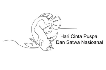 Continuous one line drawing of Siluk fish, hari cinta puspa dan satwa nasional
