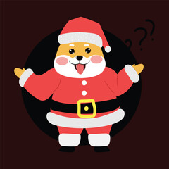 Kawaii happy variant santaclaus on christmas celebration design illustration. kawaii bear cartoon and shiba inu santa character. stock element
