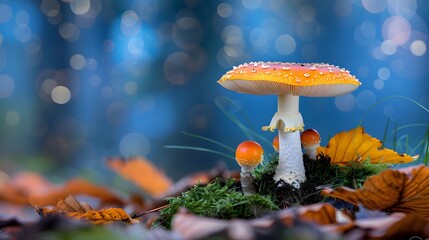 Enchanting forest scene with vibrant mushrooms
