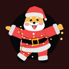 Kawaii happy variant santaclaus on christmas celebration design illustration. kawaii bear cartoon and shiba inu santa character. stock element