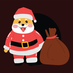 Kawaii happy variant santaclaus on christmas celebration design illustration. kawaii bear cartoon and shiba inu santa character. stock element