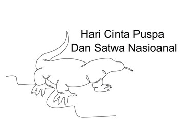 Continuous one line drawing of Komodo dragon, hari cinta puspa dan satwa nasional

