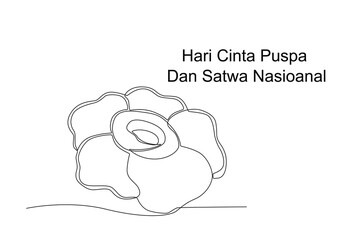 Continuous one line drawing of Rafflesia Arnoldi flower, hari cinta puspa dan satwa nasional