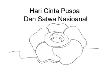 Continuous one line drawing of Rafflesia Arnoldi flower, hari cinta puspa dan satwa nasional
