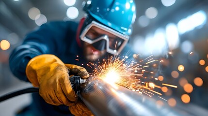 Diver Welding a Steel Pipeline Underwater Sparks Lighting Up the Deep Water in a Dynamic and Vibrant Display  This image captures the intense and skilled work of an underwater welder