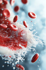 Fototapeta premium Dynamic visualization of blood cells and liquid interaction in medical illustrations