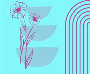 Obraz premium Abstract boho flowers with pottery and half of an arch in hot pink with a light blue background