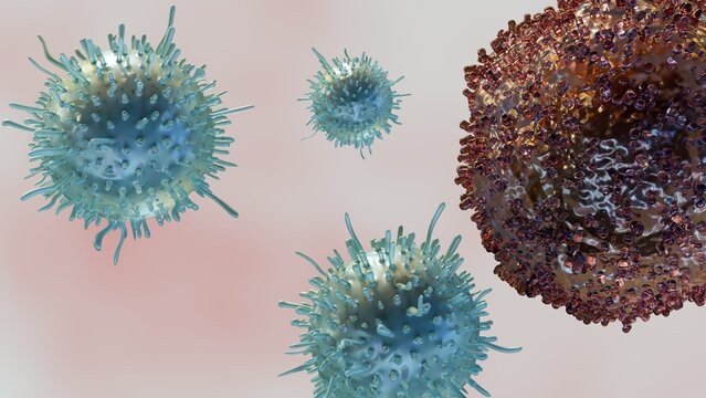 Cytotoxic T lymphocytes fight against cancer. These specialized white blood cells are equipped to recognize and eliminate cancer cells; 3d rendering