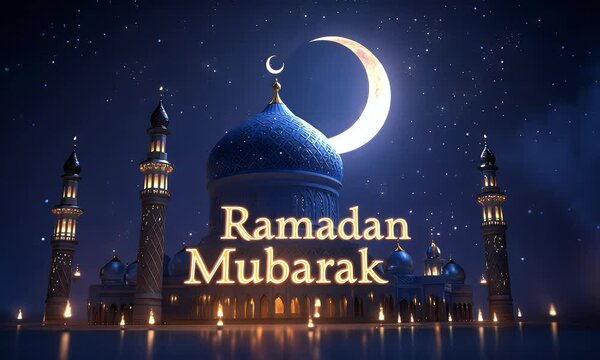 Ramadan Mubarak text background, With Ramadan lantern hanging in simple line. Ramadan Karim concept 
