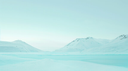 Fototapeta premium Winter snowy empty white field landscape.Abstract cold gray-blue background for seasonal winter projects. 