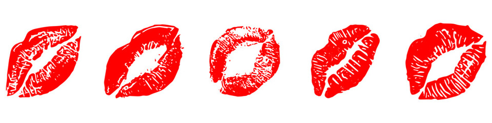set of lip print, Lips grunge lipstick kiss print or imprint, mouth stained mark, sensuality sexualityor romance element vector