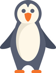 Cartoon penguin standing with its wings out, looking happy with a smile on its face