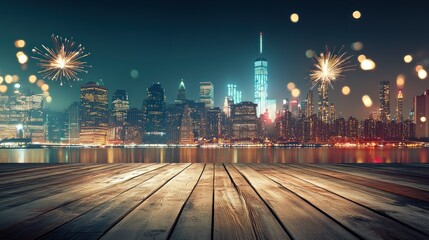 Fototapeta premium New York City Night Skyline with Fireworks