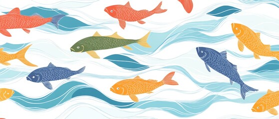 Fototapeta premium Colorful fish swimming in a wavy pattern