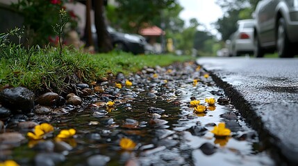 Obraz premium A photography of a clean and modern stormwater drainage system located in a busy urban area