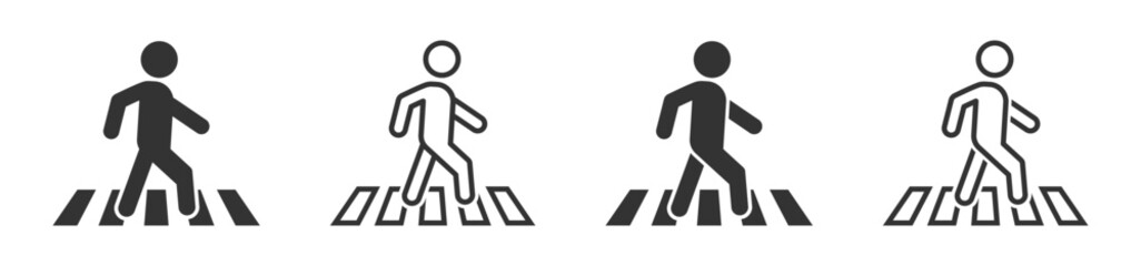Pedestrian crossing vector icons. Zebra crossing vector signs set. Zebra crossing sign
