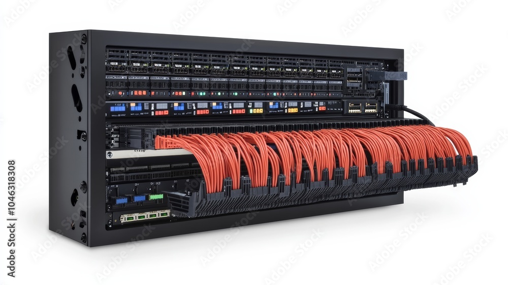 Poster Enterprise switch: A powerful enterprise-grade switch, part of a large-scale corporate network, emphasizing scalability and advanced features for large organizations.